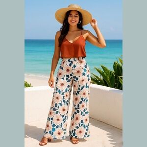 Mumu Floral Chiffon Wide Leg Pants‎ Sz S Tall Girl Friendly Garden Party Vibes